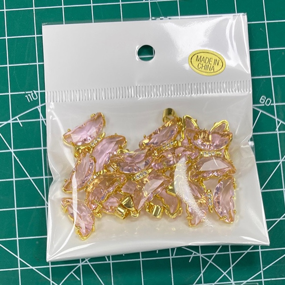 Pink Butterfly Setting Glass Charms for DIY Handmade Jewelry 10 pack